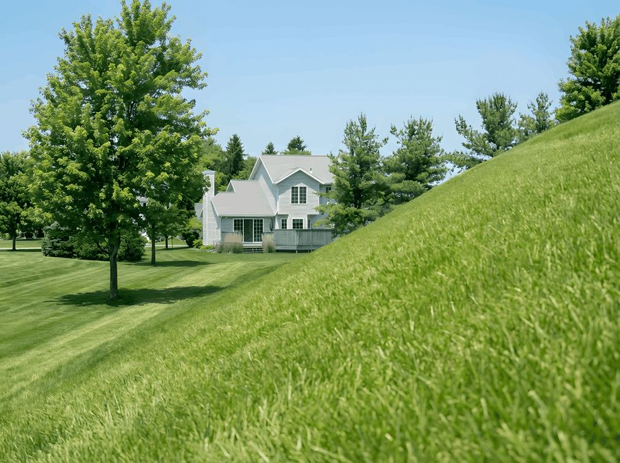 Robot mower climbing a steep grass slope